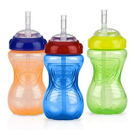 Nuby No-Spill Sippy Cup with Flex Straw - (3-Pack) 10-Ounce Bottles - Sippy Cups for Toddlers 12+ Months - Neutral Color Training Cups for Toddlers