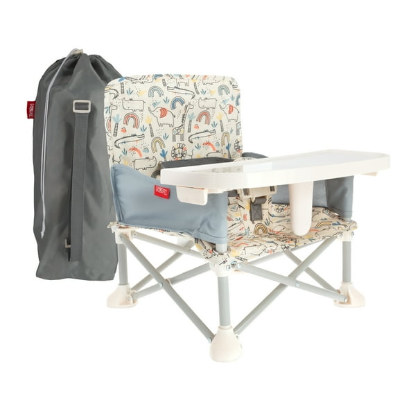 Nuby Pop-Up Portable Booster Seat with Removable Tray, Safari