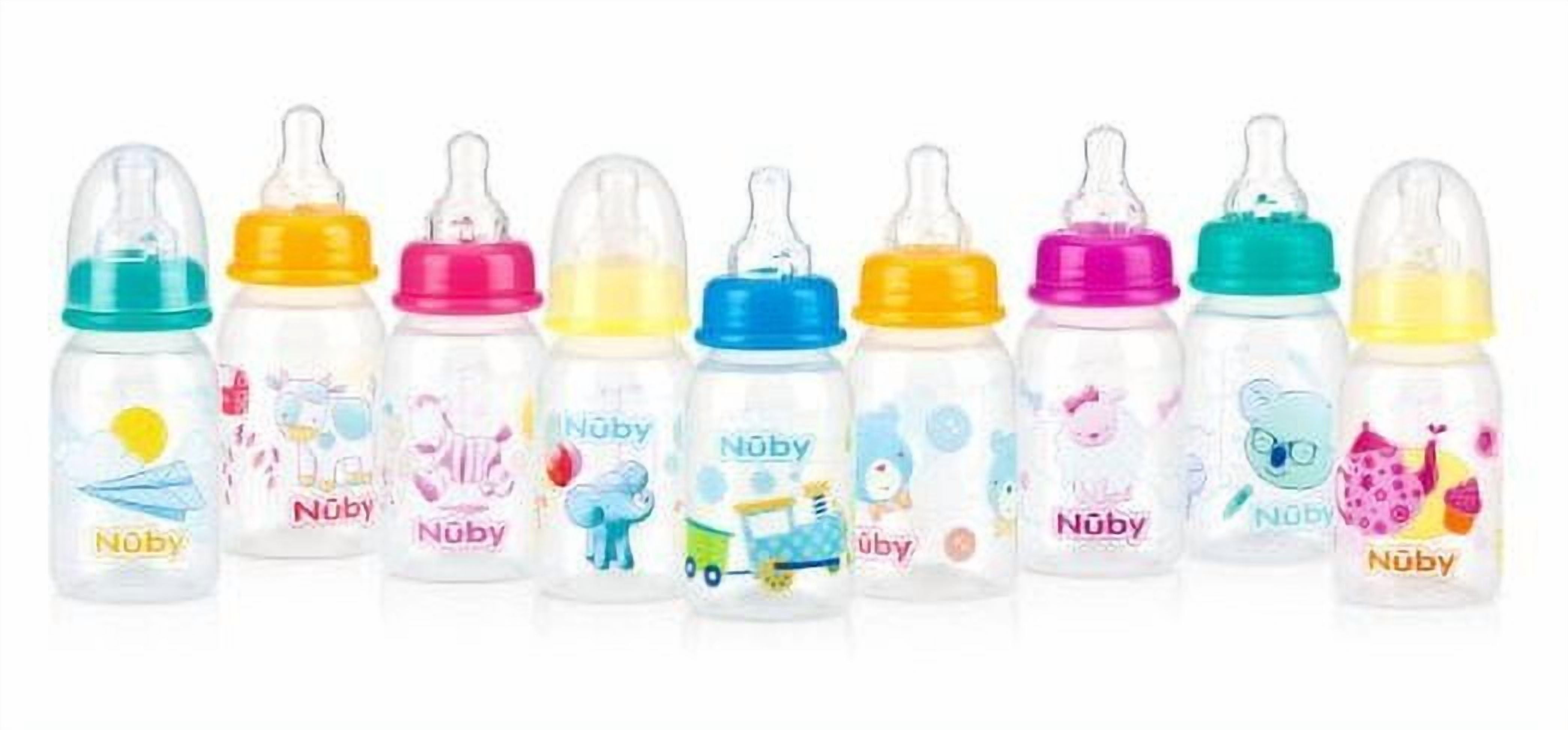 Baby Feeding - Nuby - 4oz Clear Printed Round Bottles (1 Only) Vary Color 1161