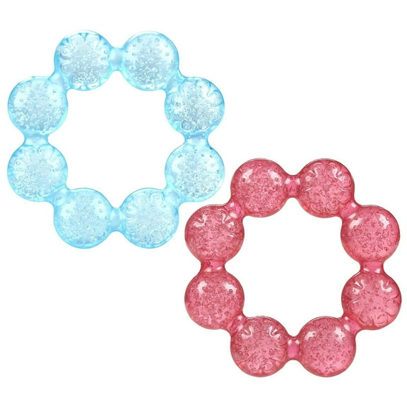 Nuby Pur Ice Bite Soother Ring Teether, 2 Count - Blue/Pink