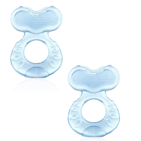 Nuby Silicone Teethe-EEZ Teether with Bristles Blue-2 Count