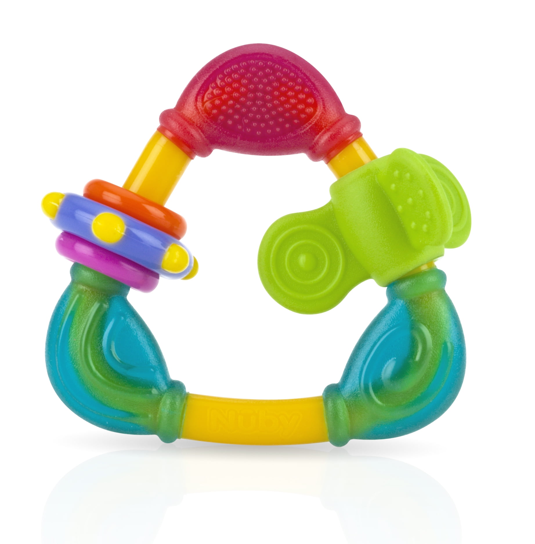 Nuby Spin N' Teethe Triangle Teether for Babies, Multicolor Infant Rattle Teething Toy