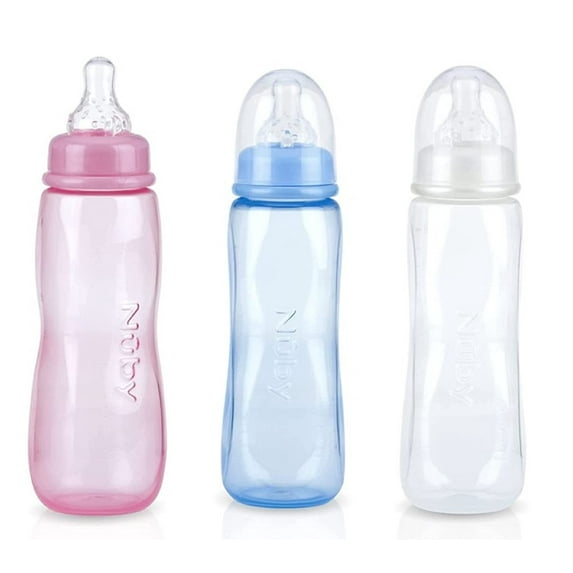 Nuby Standard Neck Tinted Bottle, 8 Ounce Blue/Pink/White