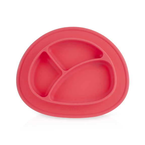 Nuby Sure Grip Silicone Miracle Mat 3-Section Oval Plate, Pink