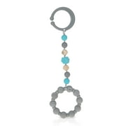 Nuby Tag-a-Long Silicone Infant Teether Toy with Ring, Beaded String, and Clip, Gray Baby Teether