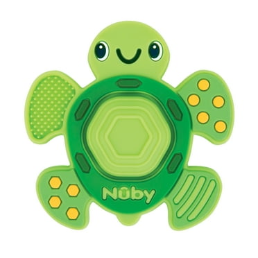 Nuby Teethe N' Pop Sensory Play Teether for Infants, Green Turtle Baby Teether