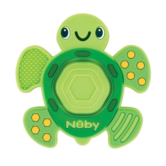 Nuby Teethe N' Pop Sensory Play Teether for Infants, Green Turtle Baby Teether