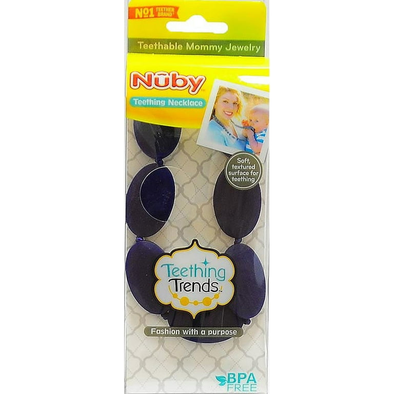 Nuby Teething Trends Silicone Necklace w/ Flat Oval Beads, Colors