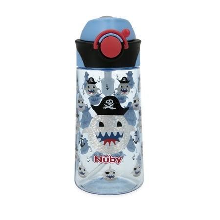 Nuby Thirsty Kids Flip-It Bolt Sport Spout Cup, 15 fl oz, Blue with Sharks