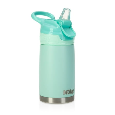 Nuby Thirsty Kids No Spill Flip-It Reflex Stainless Steel Sippy Cup, 10 oz, Aqua