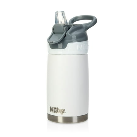 Nuby Thirsty Kids No Spill Flip-It Reflex Stainless Steel Sippy Cup, 10 oz, White