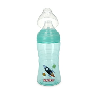 Nuby Thirsty Kids Sip It Soft Spout Cup, 12 fl oz, Aqua with Rocket