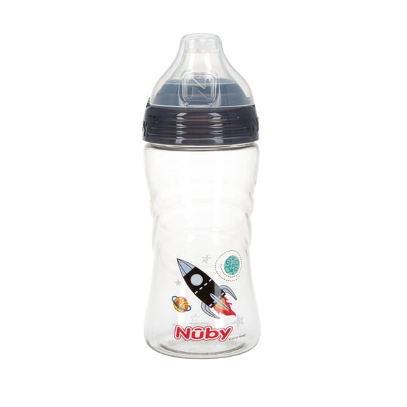 Nuby Thirsty Kids Sip-It Sport Soft Spout Water Bottle, 12+ Months, Gray, 12 oz