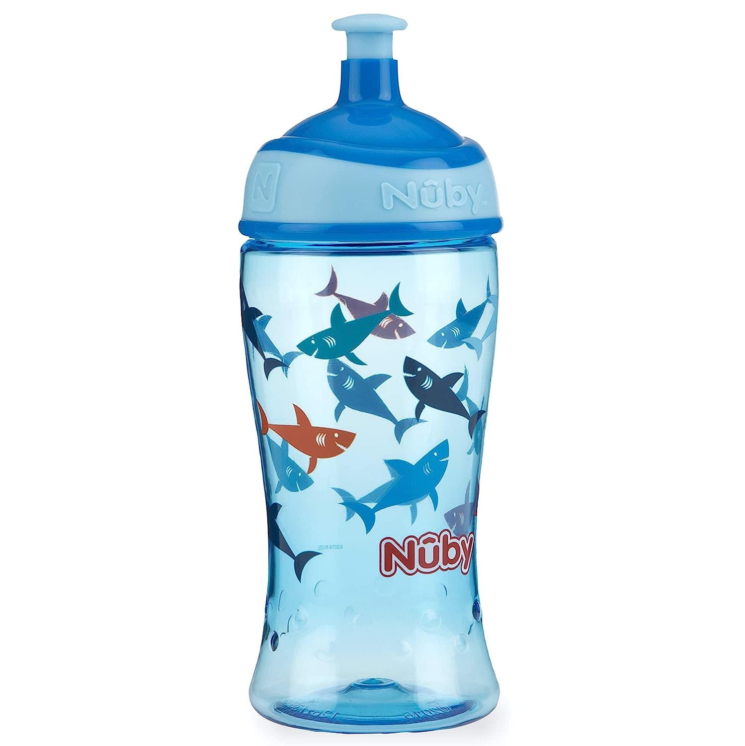 Nuby Thirsty Kids Tritan Free Flow Pop Up Super Slurp Water Bottle, Shark,  1 Pack, 12 Oz 