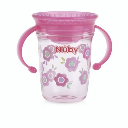 Nuby Tritan 8oz Two Handle Wonder Cup with Hygienic Cover, Flowers