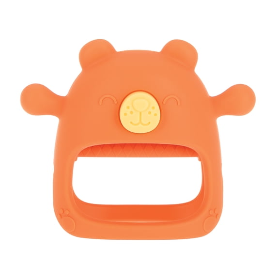 Nuby Wrist Grip Silicone Teething Mitten for Babies, Coral Bear