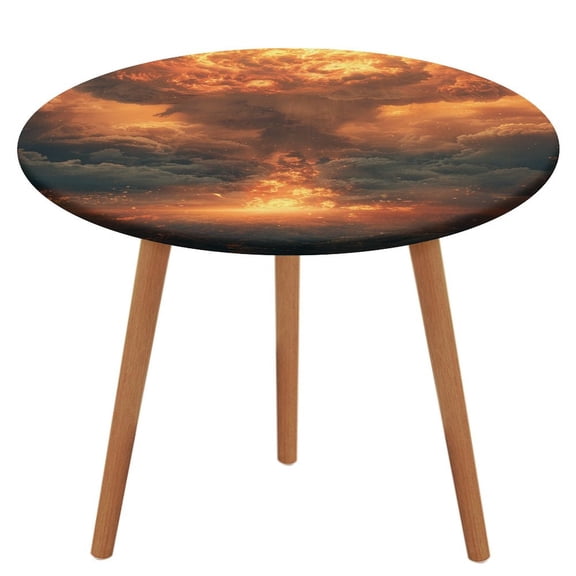 Nuclear Mushroom Cloud Fitted Table Cover - Waterproof Elastic Edged Tablecloth Wipeable Table Cloth for Spring Party Dinner Table Decor (Fit for 45"-54" Round Tables)