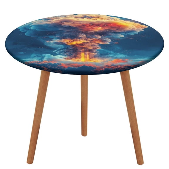 Nuclear Mushroom Cloud Round Fitted Tablecloth with Elastic Edge Round Outdoor Tablecloth Washable Round Table Cover Reusable Tablecloths for Kitchen Picnic Party Fits 40-54" Diameternd Tables