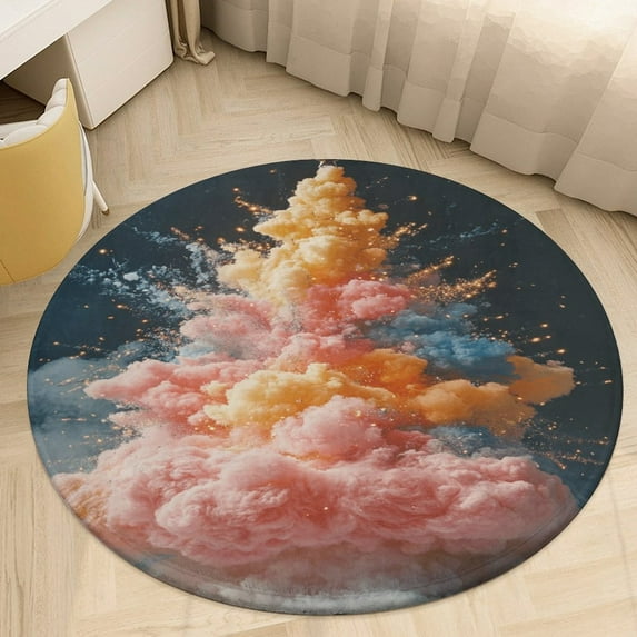 Nuclear Mushroom Cloud Round Rugs -Washable Non-Slip Small Round Area Rug Throw Soft Circle Rugs for Bedroom, Modern Print Indoor Carpet for Entryway Sofa Living Room