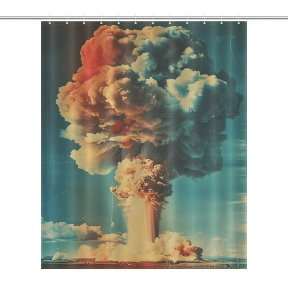 Nuclear Mushroom Cloud Shower Curtain Cloth Fabric Bathroom Decor with Hooks