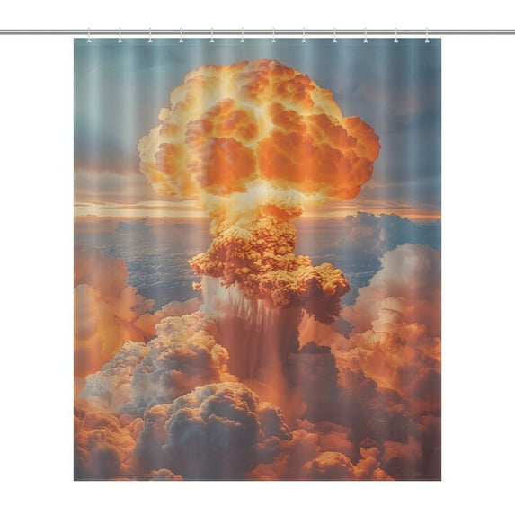 Nuclear Mushroom Cloud Shower Curtain Modern Home Bathroom Bathtub Decor Waterproof Fabric with 12PCS Hooks