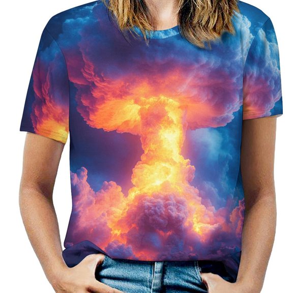 Nuclear Mushroom Cloud Women's Short Sleeve Tops Casual Blouses T Shirt