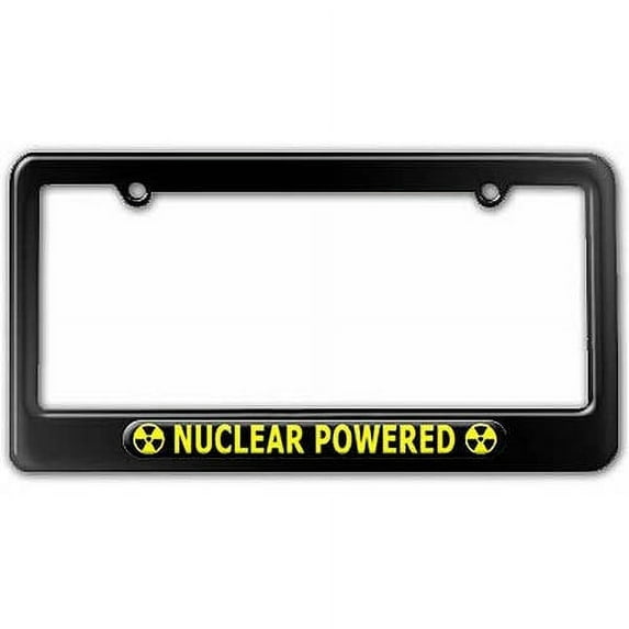 Nuclear Powered Yellow Black, Radiation Biohazar License Plate Tag Frame, Multiple Colors