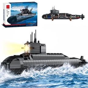 WW2 Nuclear Submarine Building Set with Lights Compatible with Lego, 1498 pcs Military Model Kit Collectible Decor Gift for Teens Adults 14+