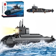 WW2 Nuclear Submarine Building Set with Lights Compatible with Lego, 1498 pcs Military Model Kit Collectible Decor Gift for Teens Adults 14+
