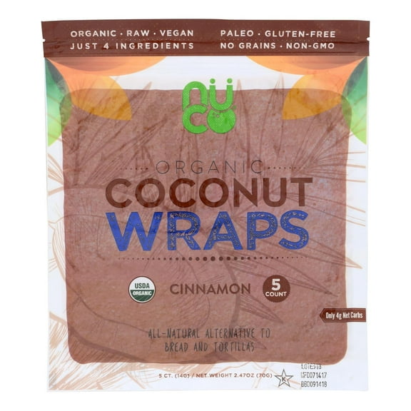 Nuco Cinnamon Organic Coconut Wraps - Case of 12 - 2.47 OZ