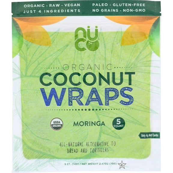 Nuco Organic Coconut Wraps Moringa - 5 Wraps Pack of 2