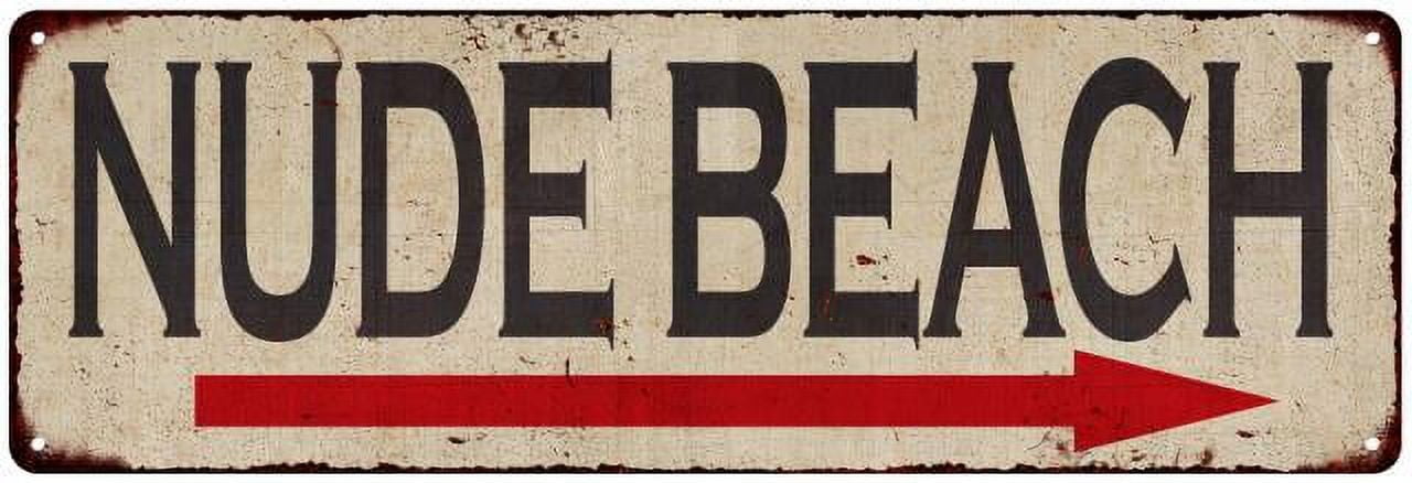 Nude Beach Vintage Look Home Decor Farmhouse Metal Sign 6x18