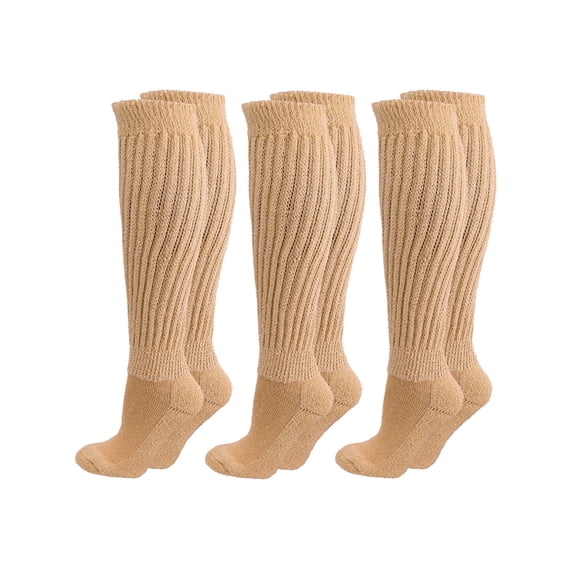 Nude Beige All Cotton 3 Pack Extra Heavy Slouch Socks Made In USA