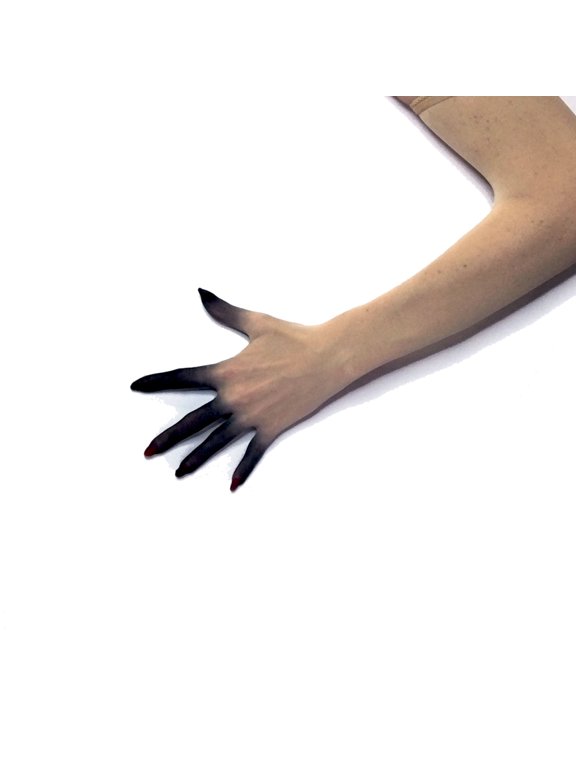 Nude Beige Sheer Seamless Stretch Gloves with Black Fingertips