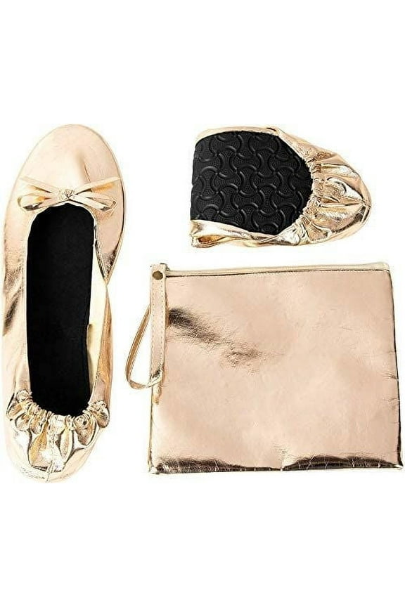 Nude Foldable Ballet Flats for Women, Roll Up Flats with Zipper Pouch, US Size 8.5-9.5
