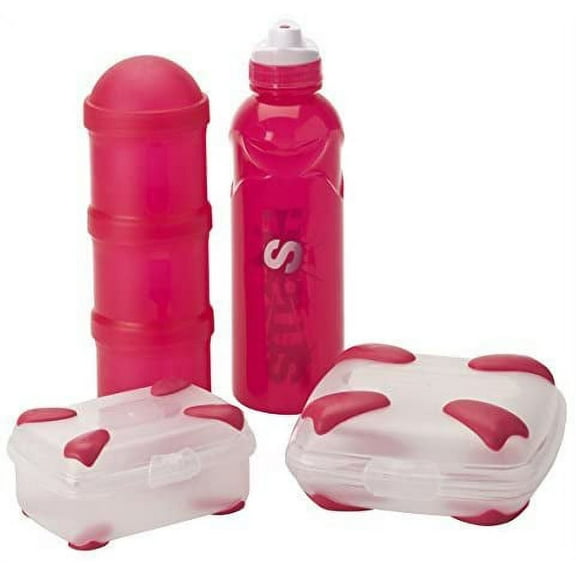 Nude Food Movers by Smash Rubbish Free Lunch Kit with Sandwich Box, Snack Box, Stealth Water Bottle, & Triple Snack Tube, Pink