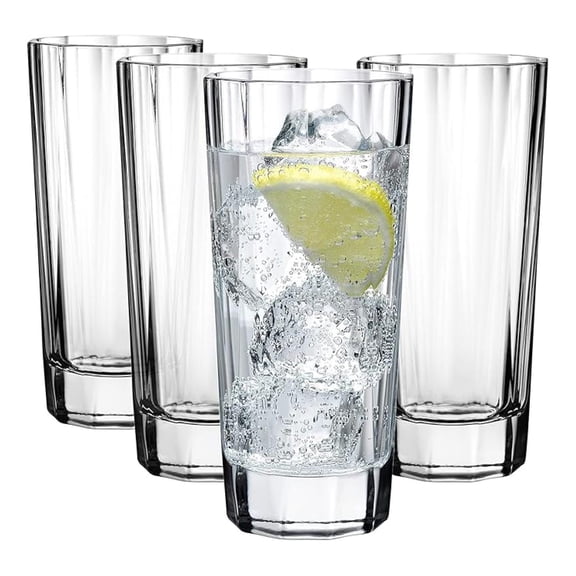 Nude Hemingway Highball Glasses Set of 4, 10.5oz Crystal Glassware | Lead-Free Cocktail, Beer, Water, Juice Glasses for Home & Gifts