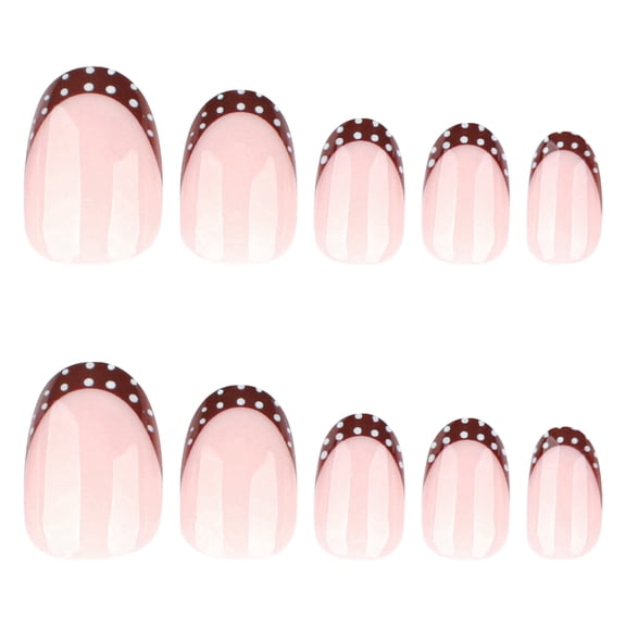 Nude Pink Brown Polka Dot Accent Press on Nails Short Square Fake Nails with Glossy Finish Designs Nude Pink Full Cover Adhesive Press Ons Graceful Acrylic False Nails for Women Girls 24 Pcs