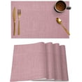 thumbnail image 1 of Nude Pink Placemats Set of 6, Farmhouse Burlap Placemats for Dining Table, Solid Pink Color Place Mats for Kitchen Tabletop, Modern Linen Texture Waterproof Wipeable Dining Table Mats Set, 1 of 8