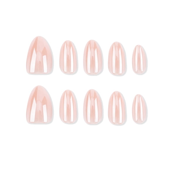 Nude Pink Press on Nails, Short Almond Glossy Glazed False Nails, Solid Neutral Look, 24 Count