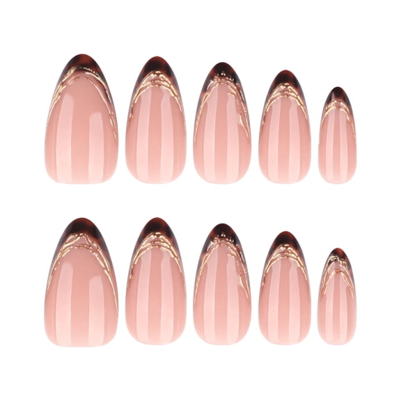 Nude Pink Tortoise Shell Pattern Press on Nails Medium Almond Fake Nails with French Tip Designs Nude Pink Full Cover Adhesive Press Ons Luxury Look Acrylic False Nails for Women Girls 24 Pcs