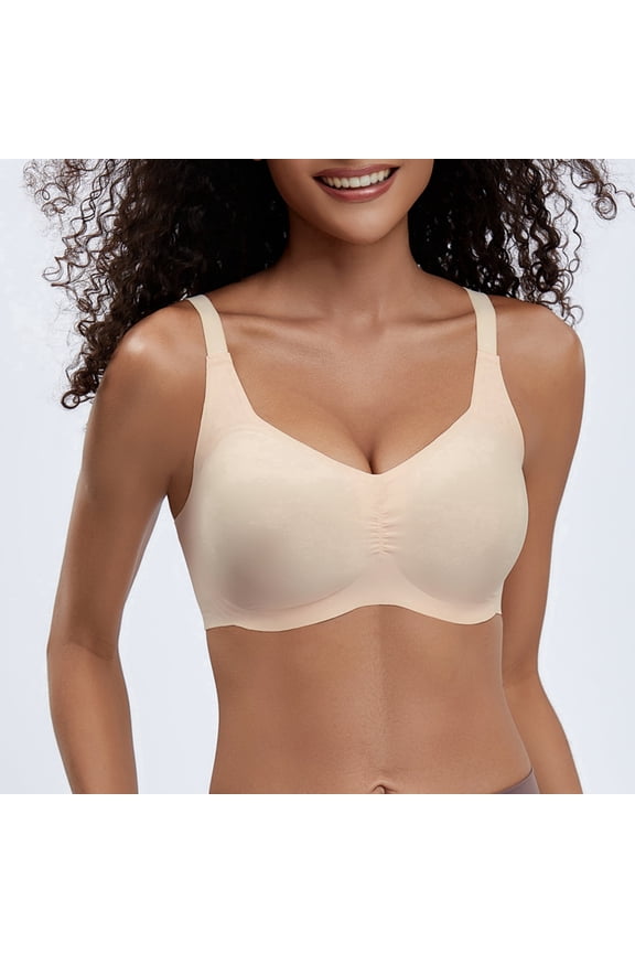 Women's Wireless Bras for Big Bust Full Coverage U-Back Soft Support T-Shirt Bra Wide Side Wings,(Beige,XL)