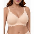 thumbnail image 1 of CucumberDay Wireless Bras for Women Plus Size Full Coverage T-Shirt Bra with Soft Support Wide Side Wings, U-Back Comfort Seamless Bra, Beige, L, 1 of 10