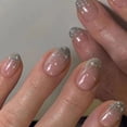 thumbnail image 1 of Nude Press on Nails Short Oval Fake Nails French Tips Almond Glitter Full Cover Glue on Nails with Star Design Acrylic Artificial Nails Glossy Stick on Nails for Women and Girls 24PCS French Nude, 1 of 4