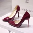 thumbnail image 1 of Nude Pumps for Women High Heel Shoes Female Fashion Patent Leather Sexy Pointed Toe Thin Heel Wedding Shoes Plus Size (Wine Red 7cm,40), 1 of 6