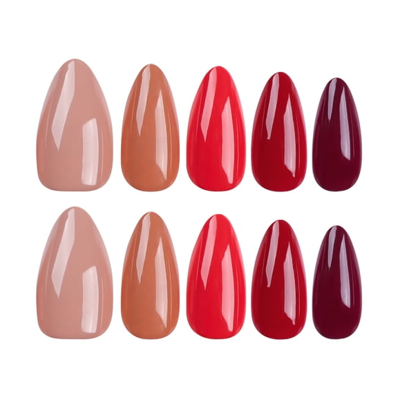 Nude Red Orange Ombre Gradient Solid Press on Nails Short Almond Fake Nails Full Cover Adhesive Press Ons Glossy Acrylic False Nails Nail Tips DIY Manicure for Women Girls Home Manicure 24 Pcs