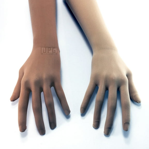 Nude Sheer Seamless Stretch Gloves with Elastic Top Seam in Beige and Tan Brown