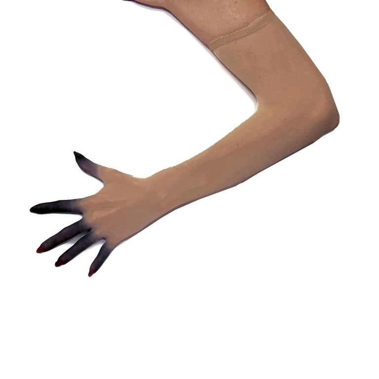 Nude Beige Sheer Seamless Stretch Gloves with Black Fingertips