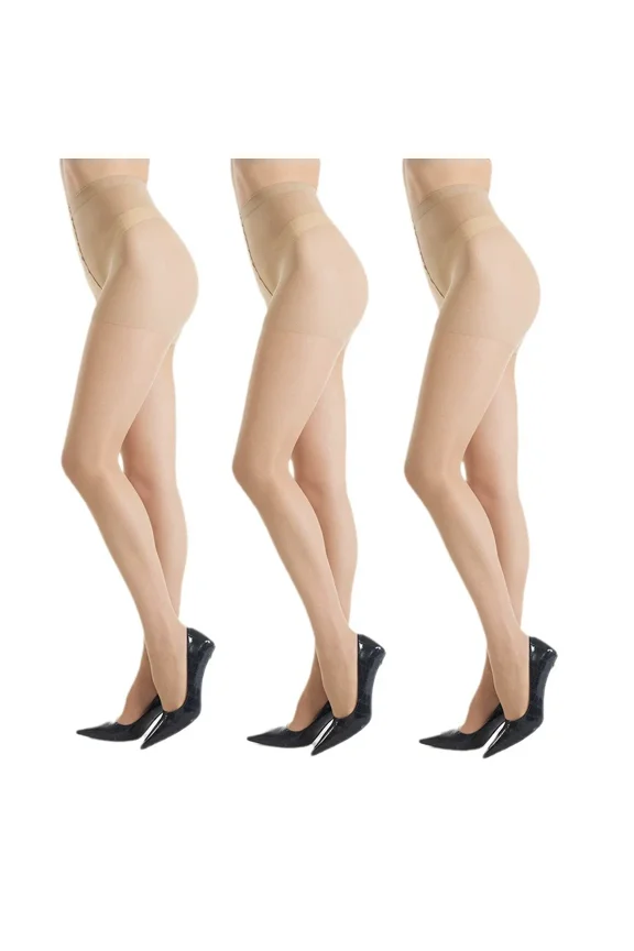 3 Pairs Nude Tights,20D Women's Sheer Tights High Waist Stocking with Reinforced Toe(M)