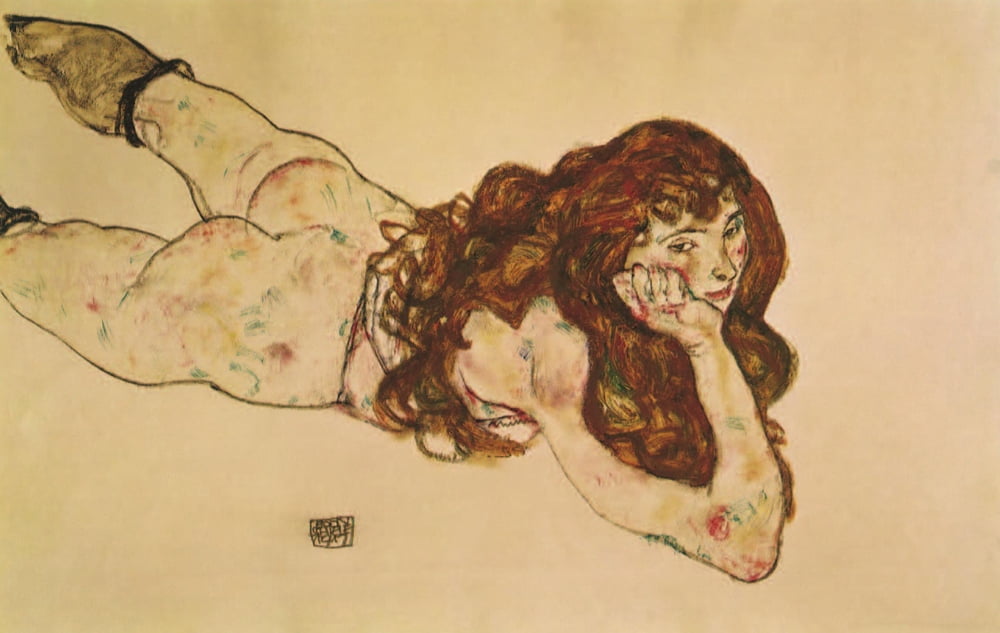 Nude on her stomach 1917 Canvas Art - Egon Schiele (18 x 24)